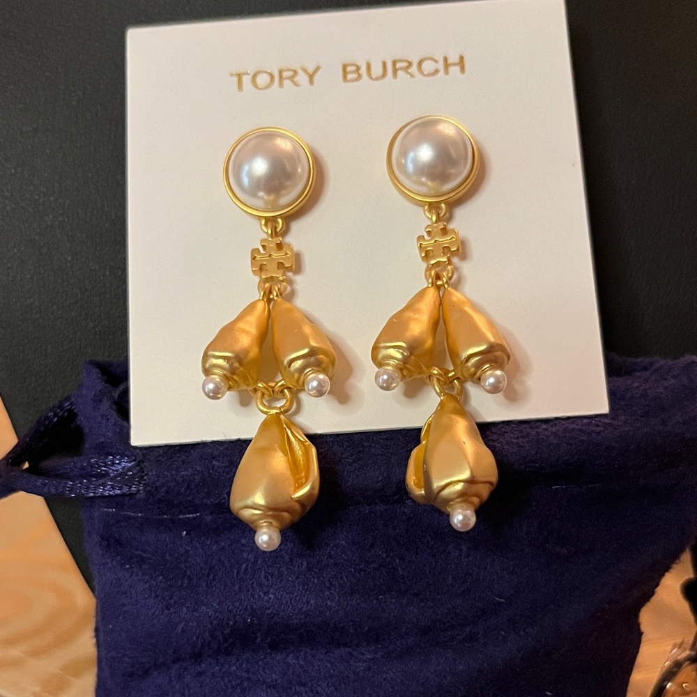 Tory Burch “Poetry of Things” Gold and Pearl Floral Earrings